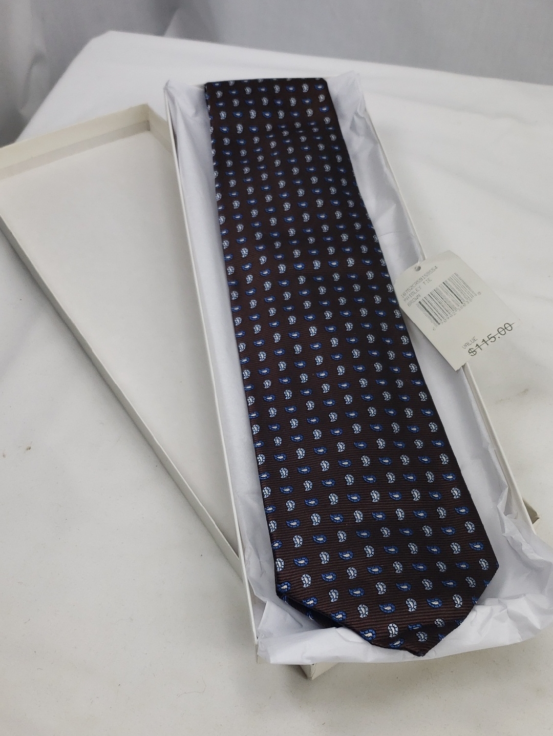 Ferre Brown Paisley Print Silk Tie Nwt